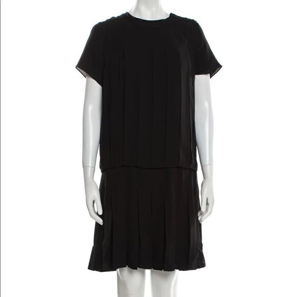 Proenza Schouler NWOT Pleated Silk Drop Waist Mini Dress in Black Size 8 - Picture 2 of 12